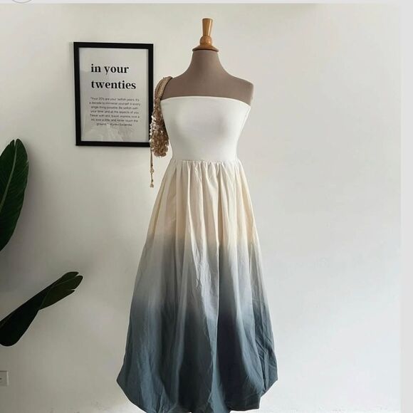 NWT ZARA CONTRASTING TIE DYEβDRESS ombre turquesa white - Picture 1 of 14